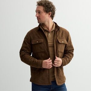 Sonoma Men’s Brown Quilted Barn Jacket Faux Suede Corduroy Collar NWT Small